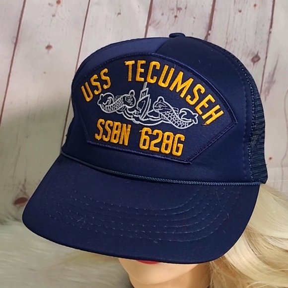 USS Tecumseh SSBN-6286 Mesh Snapback Cap Hat Navy Blue Boat Submarine Ship - Picture 11 of 16